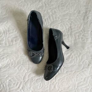 y2k rhinestone teal bow heels